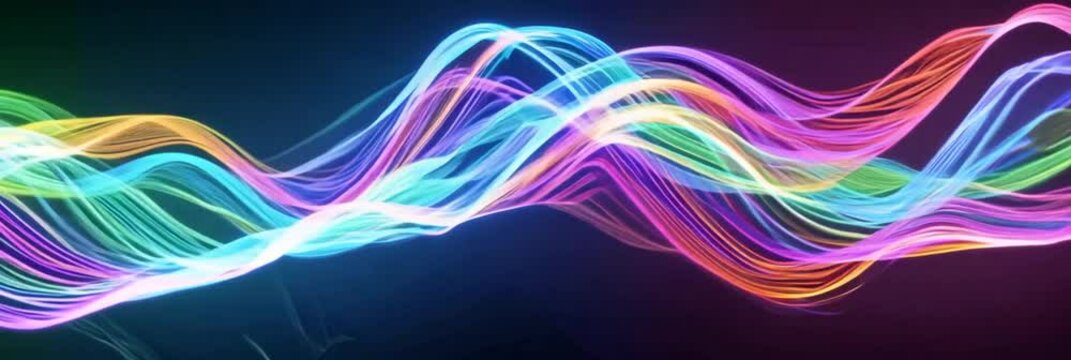 Colorful streams of energy waves flowing on black background, seamless loop. Animation. Concept of technologic data and communication.