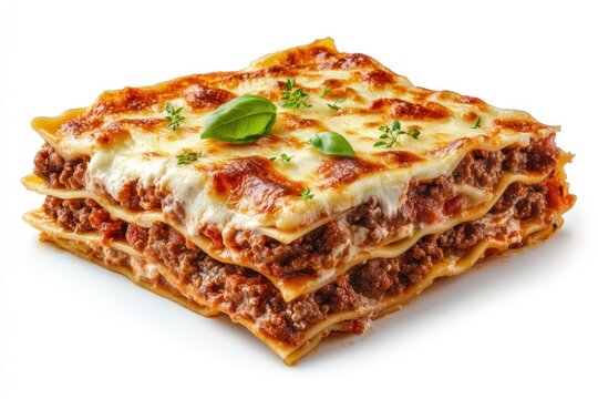 A beautifully presented Italian lasagna with layers of pasta, bolognese, and b&Atilde;&copy;chamel sauce, isolated on a transparent background.