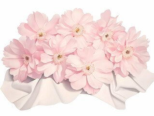 Digital illustration of pink peonies resting delicately on a flowing fabric, creating a soft, romantic aesthetic.