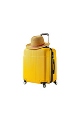 Travel luggage bag and a straw hat isolated on transparent background png psd