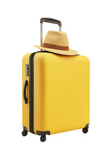 Travel luggage bag and a straw hat isolated on transparent background png psd