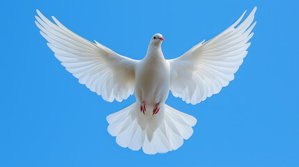 White dove flying in blue sky peace symbol freedom concept bird in flight open wings beautiful bird photography