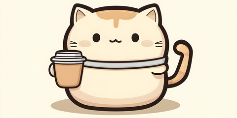 Adorable Cartoon Cat Holding a Coffee Cup, Delightful Illustration