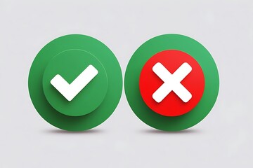 Obraz premium A clear choice between right and wrong, symbolized by a vibrant green checkmark and a bold red X in a simple, clean design.