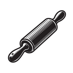 Black Color Rolling Pin Silhouette Vector Illustration, Solid White Background