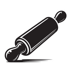 Black Color Rolling Pin Silhouette Vector Illustration, Solid White Background