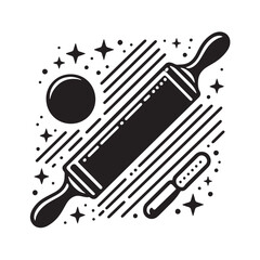 Black Color Rolling Pin Silhouette Vector Illustration, Solid White Background