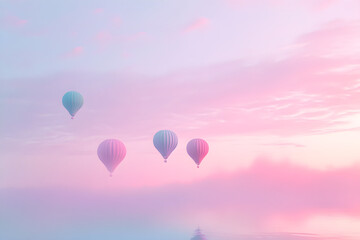 Tranquil Ascent: Pastel Dreamscape of Hot Air Balloons in Evening Sky