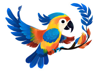Obraz premium Vibrant Illustration of an Exotic Macaw Spreading its Wings Amidst Colorful Foliage, Evoking Tropical Beauty and Artistic Flair in a Captivating Design
