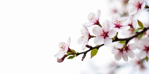 Obraz premium Delicate cherry blossom branches isolated on white background, green, nature, spring