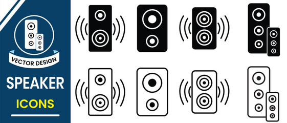 Speaker box icon vector design set. Silhouette of speaker box symbol, sound box, music  instrument design for app, logo, web. Vector illustration.