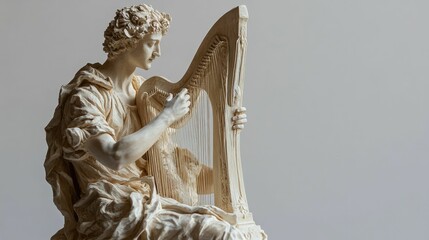 Stone statue playing a stringed instrument.
