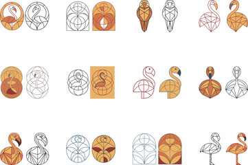 Fototapeta premium Collection of Geometric Animal and Floral Designs on White Background