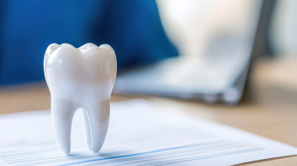 model tooth sits on document, symbolizing dental care and insurance