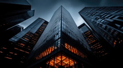 Urban Skyscrapers in Night Perspective
