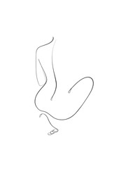 A woman's nude back and tied hair is drawn in one line art style. Printable art.	