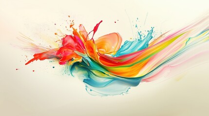Obraz premium Abstract colorful splashes of dynamic paint and ink splatter patterns in rainbow gradient on white background. Creative artistic liquid texture with vibrant neon colors for modern art design, poster c