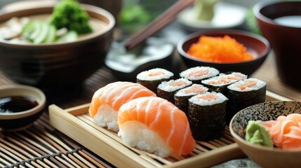 Delicious assortment of sushi ready to be served at a Japanese meal