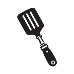 Black Color Spatula Silhouette Vector Illustration, Solid White Background