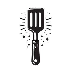 Black Color Spatula Silhouette Vector Illustration, Solid White Background