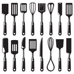 Black Color Spatula Silhouette Vector Illustration, Solid White Background