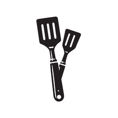 Black Color Spatula Silhouette Vector Illustration, Solid White Background
