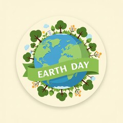 Earth Day logo with globe and greenery on a soft background  