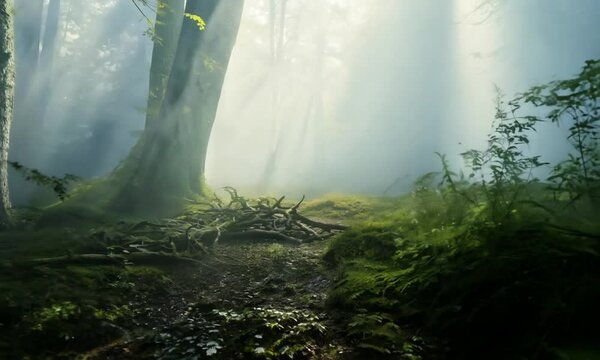 Foggy Forest with soft sun light