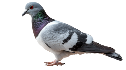 City Pigeon in Profile: This photo features a city pigeon captured in stunning detail, showcasing the bird's elegant form and iridescent feathers.