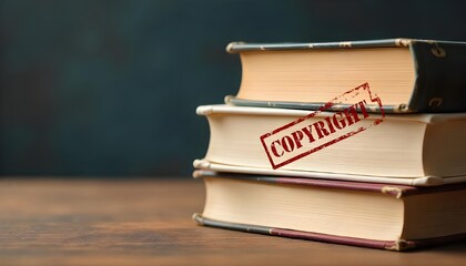 Stack of books with a copyright stamp, symbolizing the protection of written content and literary works, Intellectual Property Day