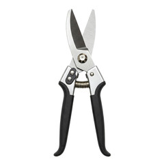 Black hand pruning shears, isolated on transparent background.