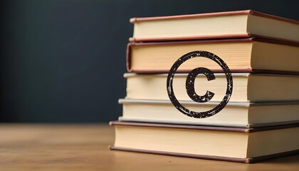 Stack of books with a copyright stamp, symbolizing the protection of written content and literary works, Intellectual Property Day