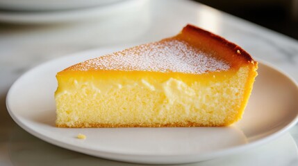 Delicious Slice of Creamy Lemon Cheesecake on White Plate