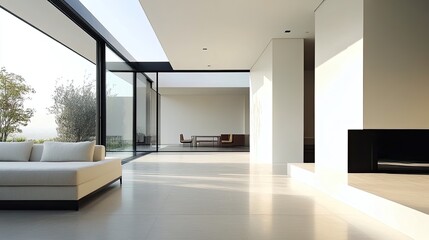 Modern Minimalist Living Room with Large Windows and Natural Light