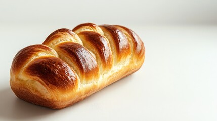 Golden Brown Braided Bread Loaf Freshly Baked on White Background