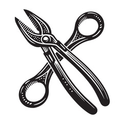 Black Color Tongs Silhouette Vector Illustration, Solid White Background