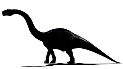 Ancient Giant: A majestic silhouette of a towering Brachiosaurus dinosaur against a bright backdrop. Witness the colossal size and intriguing shape of this prehistoric giant.
