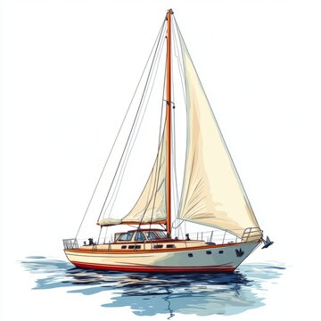 sailing boat on water, white sails clip art preview