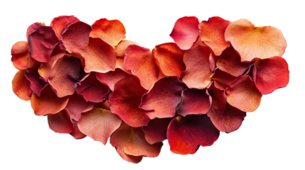 Petals of Passion: An intimate, heart-shaped arrangement composed of rich, multi-toned rose petals, their textures inviting close inspection, evoking sentiments of love and affection.