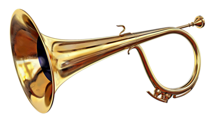 Golden Trumpet: Capturing the gleaming beauty of a polished brass trumpet against a simple backdrop, showcasing its intricate design and highlighting its potential for harmonious sound.