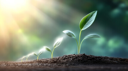 Growing green seedlings in sunlight