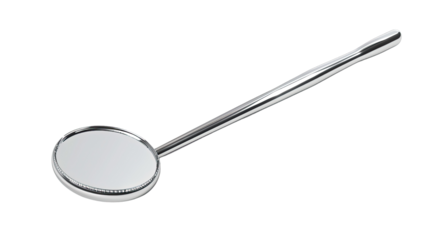 Dental Mirror: A close-up shot of a dental mirror on a white background.