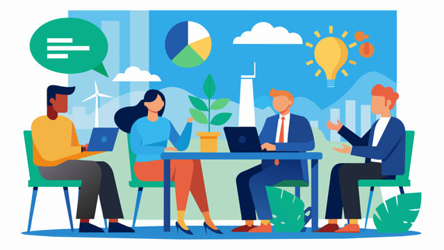 A panel discussion featuring experts in the field debating the implications of energy consumption data on policymaking and sustainability efforts.. Vector illustration