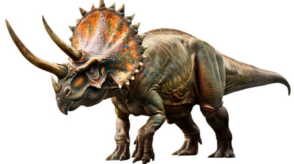 Fototapeta premium The Mighty Triceratops: Witness the majesty of a triceratops, a prehistoric giant, rendered with striking detail. This awe-inspiring image invites you to explore the age of dinosaurs.