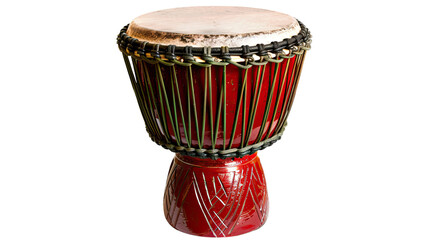 Rhythmic Beat of the Djembe: A captivating image of a vibrant red djembe drum, showcasing its rich texture and intricate design. The djembe stands as a symbol of music, rhythm, and cultural heritage.
