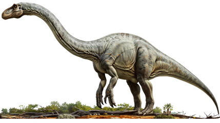 Ancient Giant: A detailed illustration of a massive sauropod dinosaur from the prehistoric era, depicted with realism. Showcasing a vibrant glimpse into the age of dinosaurs.