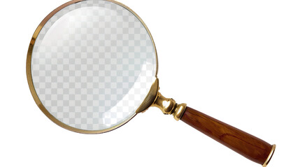 Magnifying the Detail: A classic magnifying glass, crafted with a wooden handle and a golden frame, invites a closer look at the world around us. Explore the intricacies, analyze the small.