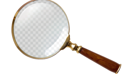 Magnifying the Detail: A classic magnifying glass, crafted with a wooden handle and a golden frame, invites a closer look at the world around us. Explore the intricacies, analyze the small.