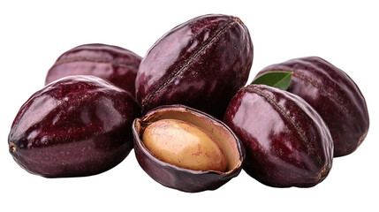 Obraz premium Exotic Fruits: A close-up shot captures a cluster of exotic fruits, showcasing their unique texture and vibrant colors, with one fruit's center elegantly revealed.