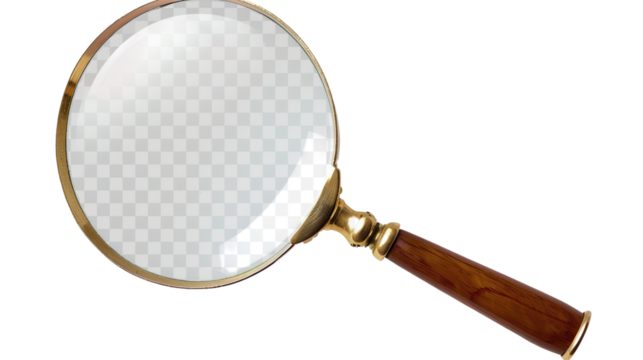 Magnifying the Detail: A classic magnifying glass, crafted with a wooden handle and a golden frame, invites a closer look at the world around us. Explore the intricacies, analyze the small.